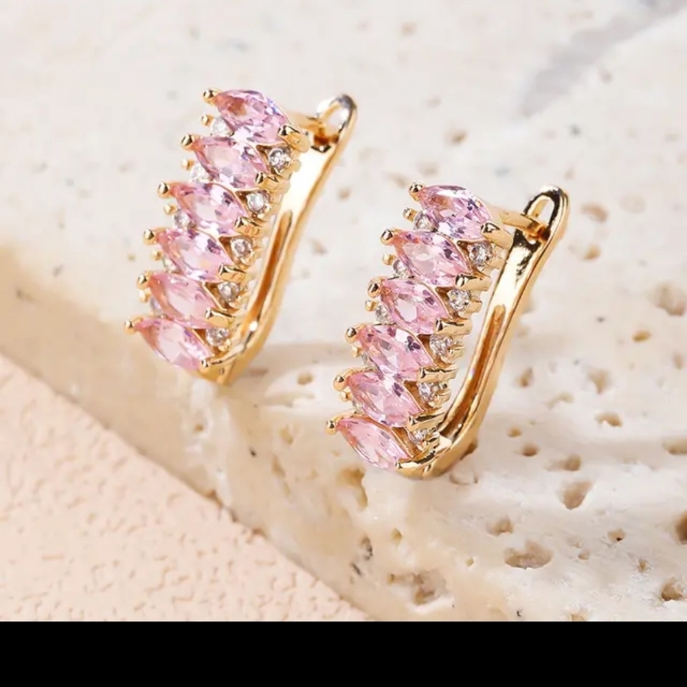 18k Gold Plated Pink and Gold Women's Earrings